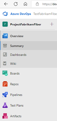 Screenshot dei servizi nel menu di spostamento a sinistra.