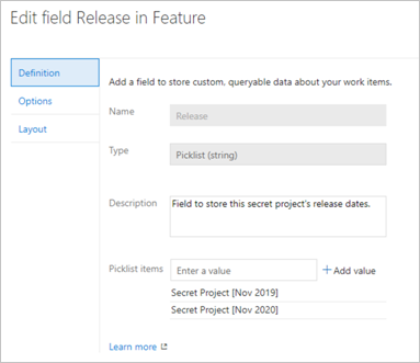 Edit field release in feature