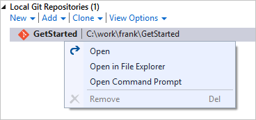 Aprire un prompt dei comandi per un repository dall'interno di Visual Studio