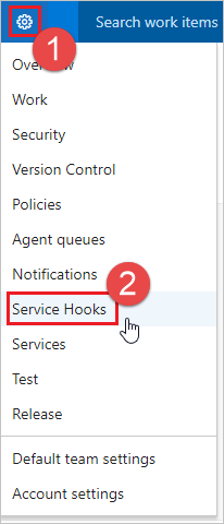 Scegliere Hook di servizio dal menu di amministrazione