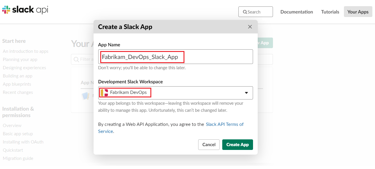 Creare un'app Slack