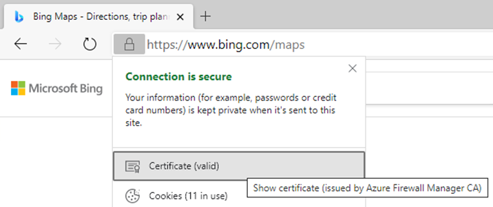 Screenshot showing the browser certificate