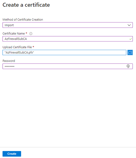 Screenshot showing Key Vault create a certificate