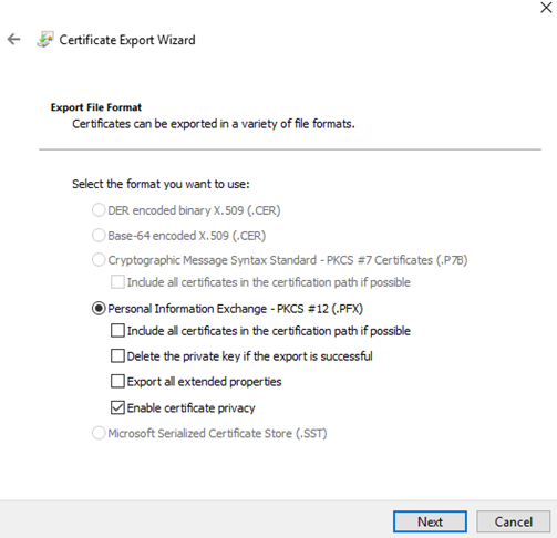 Screenshot showing export file format