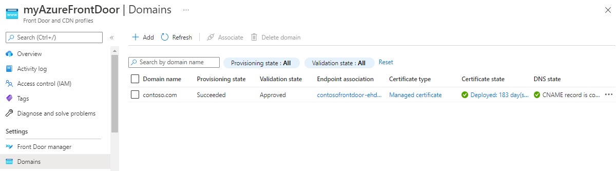 Screenshot che mostra la configurazione del dominio APEX completata.
