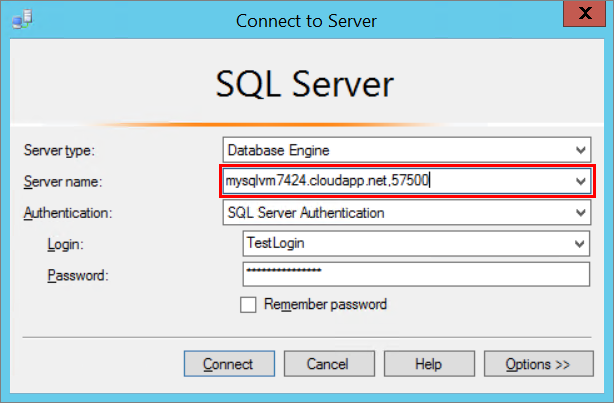 Connessione tramite SQL Server Management Studio