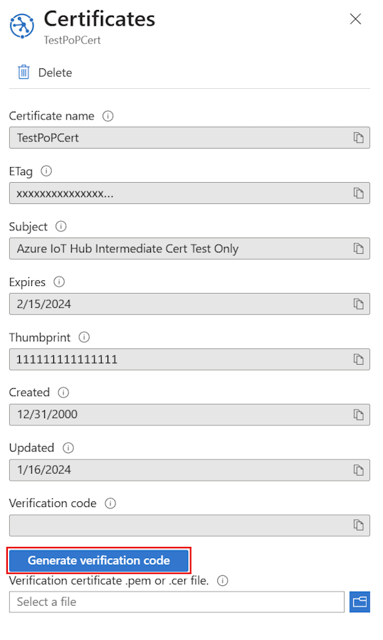 Screenshot che mostra la generazione di un codice di verifica per la verifica del possesso.