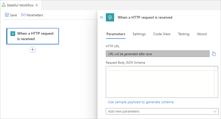Screenshot che mostra il riquadro informazioni per il trigger denominato Quando viene ricevuta una richiesta HTTP.