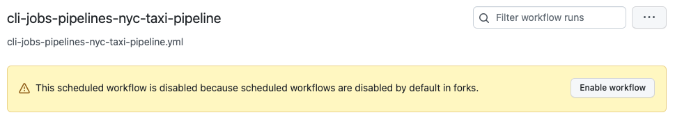 Screenshot dell'abilitazione del flusso di lavoro di GitHub Actions.