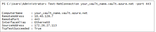 Screenshot of Vault private endpoint connectivity.