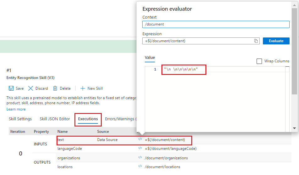 Screenshot dell'analizzatore di espressioni per l'input di testo.