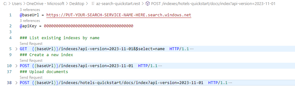 Screenshot che mostra il client REST con più richieste.