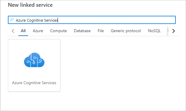 Screenshot that shows Azure AI services as a new linked service.