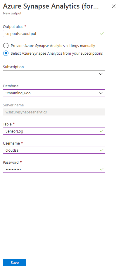 Completed Azure Synapse Analytics form