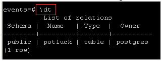 Screenshot che mostra il comando per controllare la struttura della tabella.