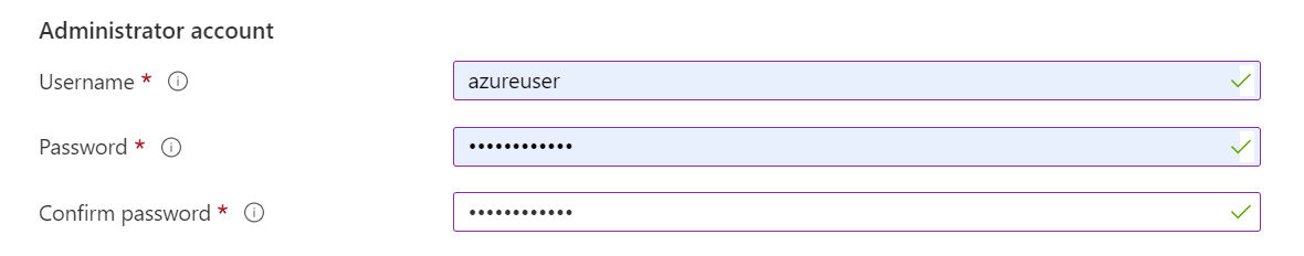 Screenshot della sezione Account amministratore in cui è possibile specificare il nome utente e la password dell'amministratore