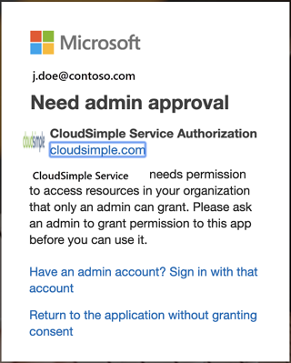 Consenso all'autorizzazione del servizio CloudSimple: richiede amministratori