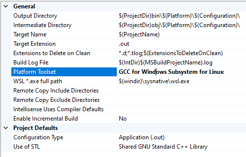Screenshot che mostra il computer di compilazione WSL.