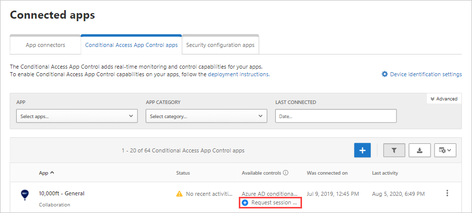Conditional access app control request.