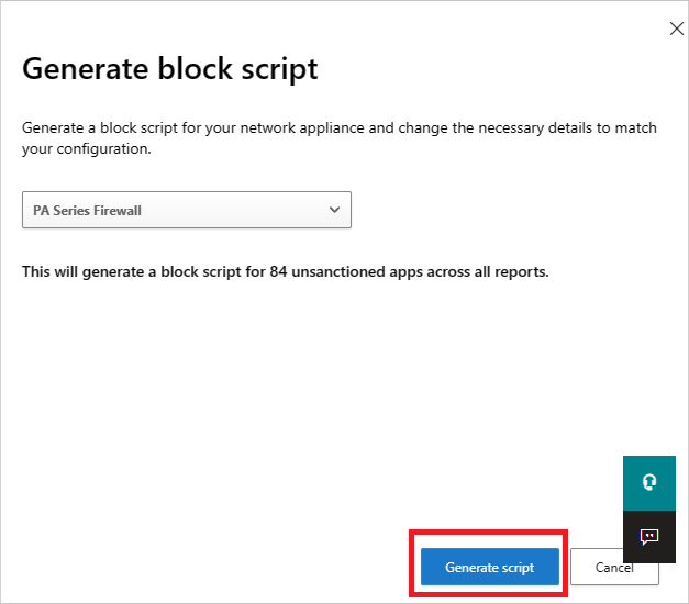 Generate block script button.