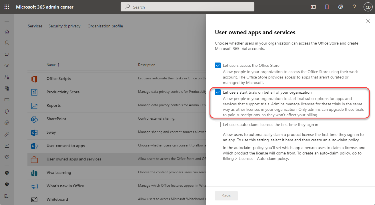 Screenshot dell'impostazione di valutazione utente Gestione delle vulnerabilità di Microsoft Defender.