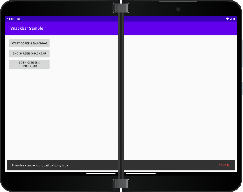 BOTH: snackbar on both screens, portrait orientation