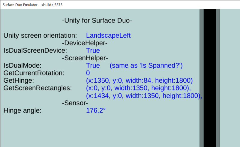 Screenshot shows a Unity game sample screen data.
