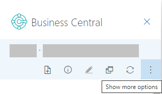 Barra delle azioni di Business Central add-in in Outlook.