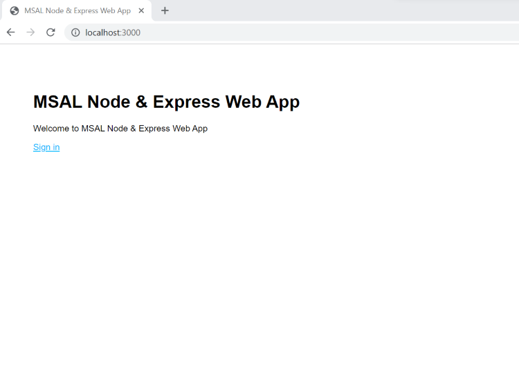 Screenshot dell'accesso a un'app Web node.
