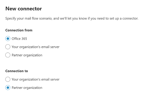 Screenshot che mostra la schermata in cui viene aggiunto un connettore per Office 365.