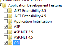 Screenshot dell'albero di spostamento delle funzionalità di sviluppo dell'applicazione. C G I è selezionato e evidenziato.