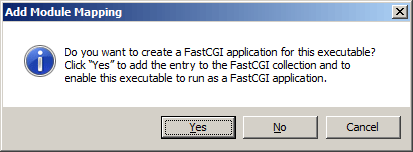 Screenshot prima di confermare la creazione di una nuova applicazione per il file eseguibile specificato.
