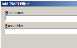 Screenshot della finestra di dialogo Aggiungi un filtro P che visualizza la casella Nome eseguibile e Nome filtro.
