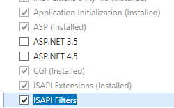 Screenshot del nodo Funzionalità di sviluppo applicazioni e server Web espanso con i filtri I P A P selezionati.