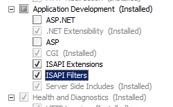 Screenshot del nodo Funzionalità di sviluppo applicazioni espanso nella pagina Attiva o disattiva le funzionalità di Windows che visualizzano I filtri I P A P selezionati.