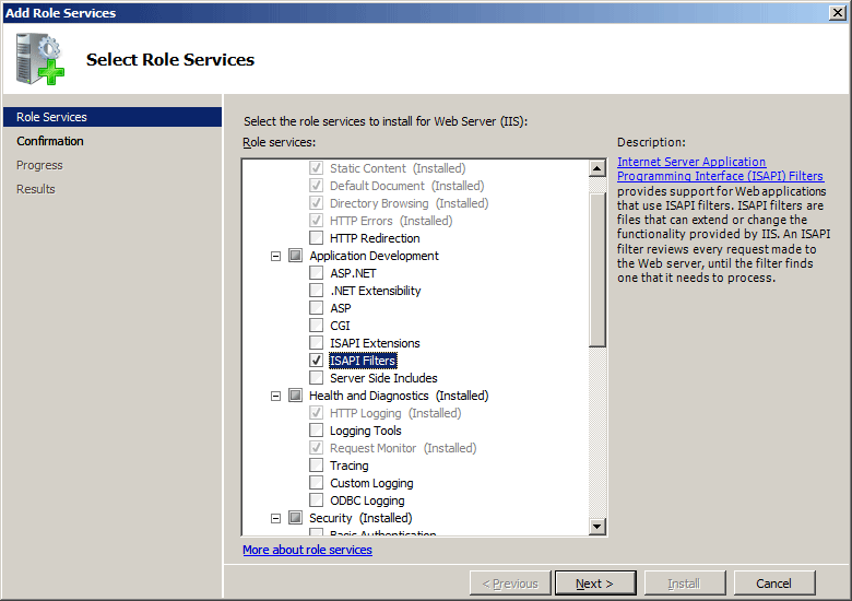 Screenshot di I filtri I P selezionati in un'interfaccia di Windows Server 2008.
