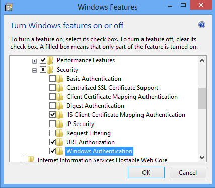 Screenshot della cartella Autenticazione di Windows selezionata e evidenziata.