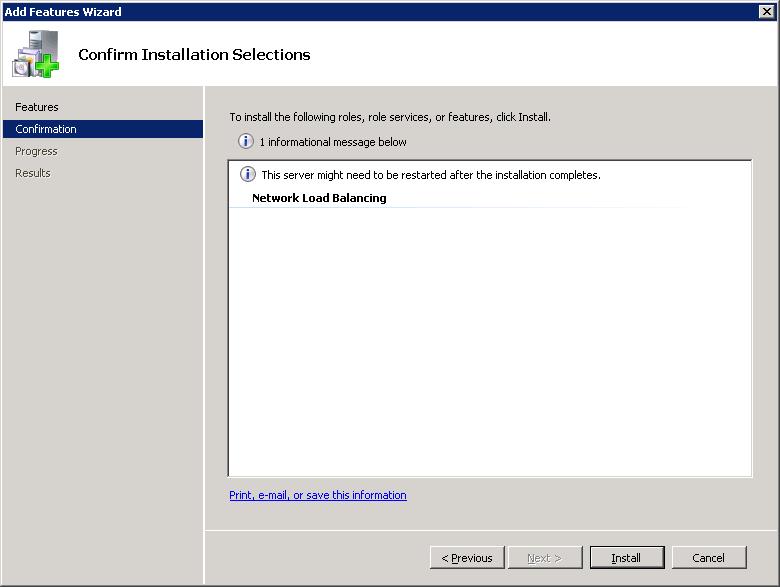 Screenshot della finestra Aggiungi funzionalità guidata che mostra l'opzione Conferma selezioni di installazione nel riquadro principale.