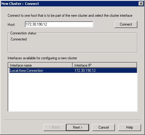 Screenshot della finestra di dialogo Nuovo cluster che mostra un indirizzo I P nella casella di input dell'host.