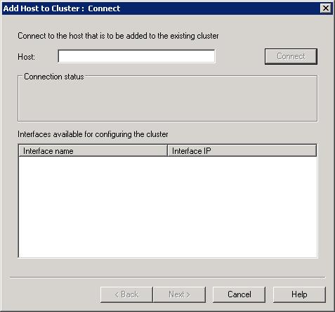 Screenshot della finestra di dialogo Aggiungi host al cluster.