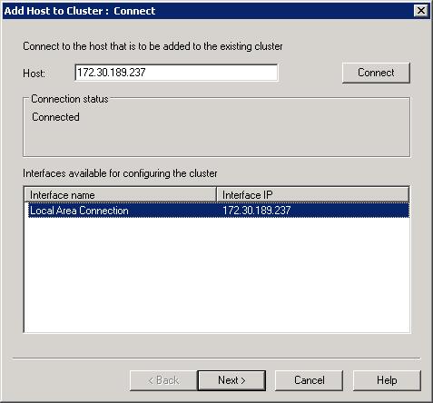 Screenshot della finestra di dialogo Connetti. Nella casella di input host è presente un indirizzo I P.