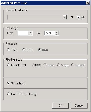 Screenshot della finestra di dialogo Aggiungi/Modifica regola porta. L'host singolo è selezionato nella sezione Modalità di filtro.