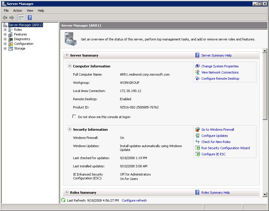 Screenshot della finestra Server Manager che mostra i dettagli nel riquadro principale.