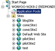 Screenshot che mostra il nodo Pool di applicazioni in I S Manager.