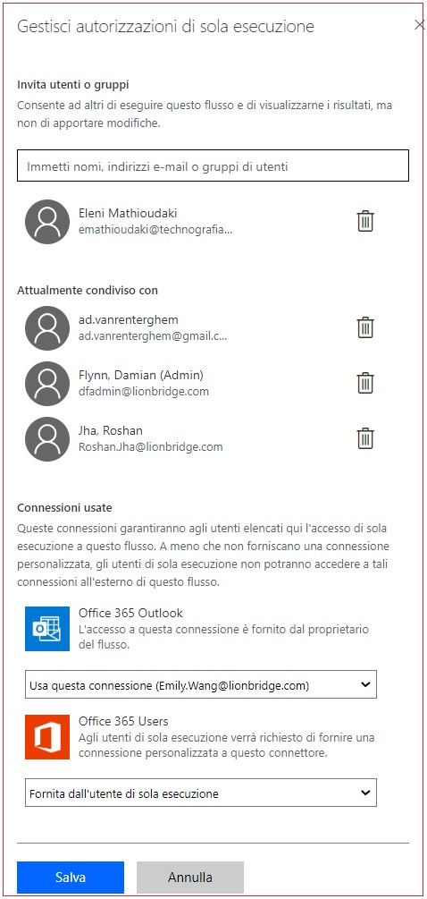 Screenshot delle autorizzazioni di sola esecuzione delle connessioni.