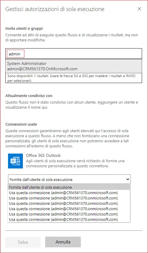 Screenshot della finestra di dialogo Gestisci autorizzazioni di sola esecuzione con l'accesso al connettore dell'utente.