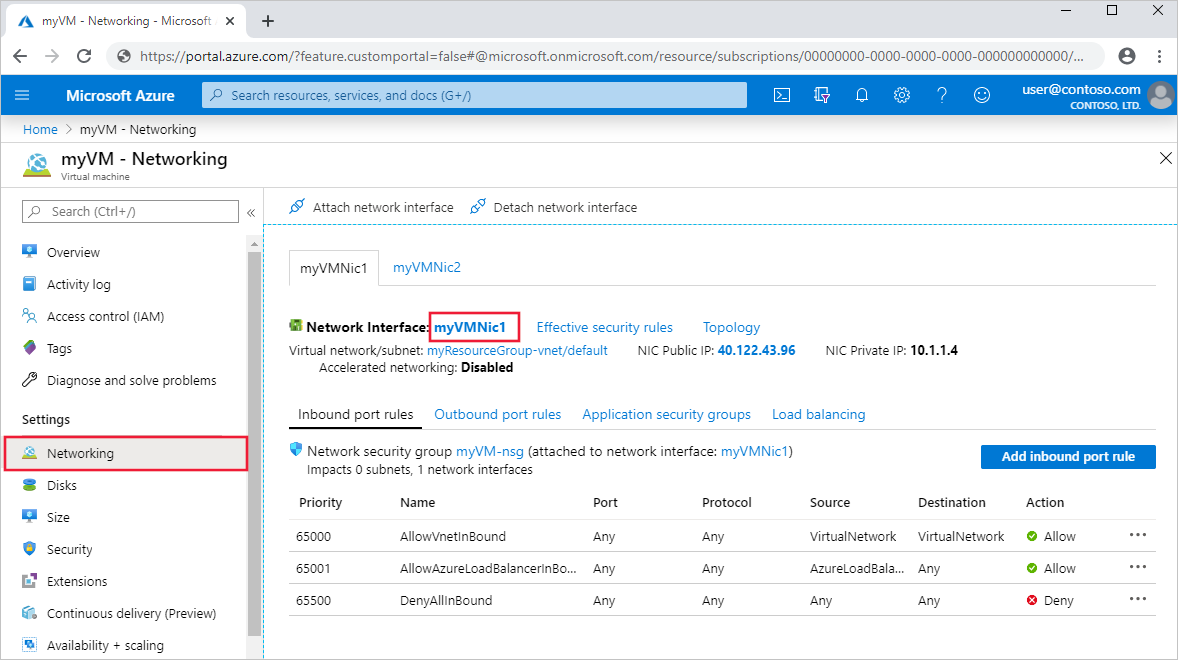 Azure portal - select a specific NIC.