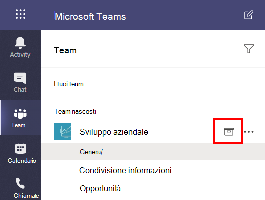 Screenshot dell'icona di un team archiviato