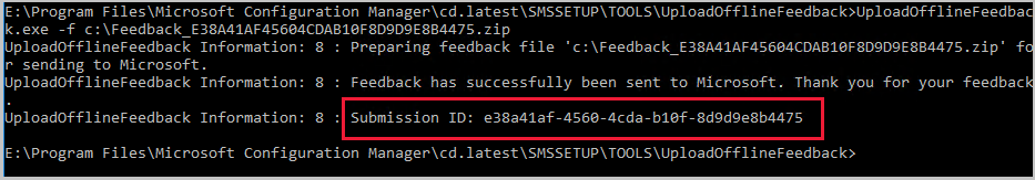 Conferma del feedback da UploadOfflineFeedback.exe in Configuration Manager.