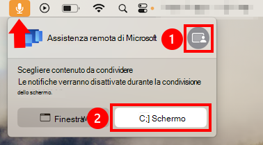 Screenshot della finestra di dialogo di condivisione del microfono macOS per consentire la condivisione dello schermo per Assistenza remota di Microsoft